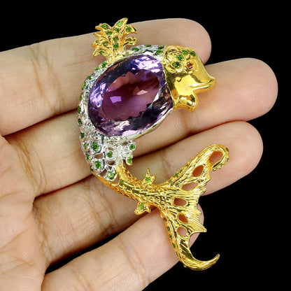 Amethyst Chromdiopsid Saphir Fisch Anhänger Silber - INARA