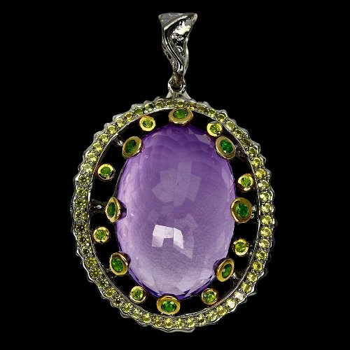 Amethyst Chromediopsid Saphir Anhänger Silber - INARA