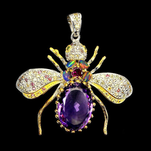 Amethyst Opal Saphir Rhodolit Biene Anhänger Silber - INARA