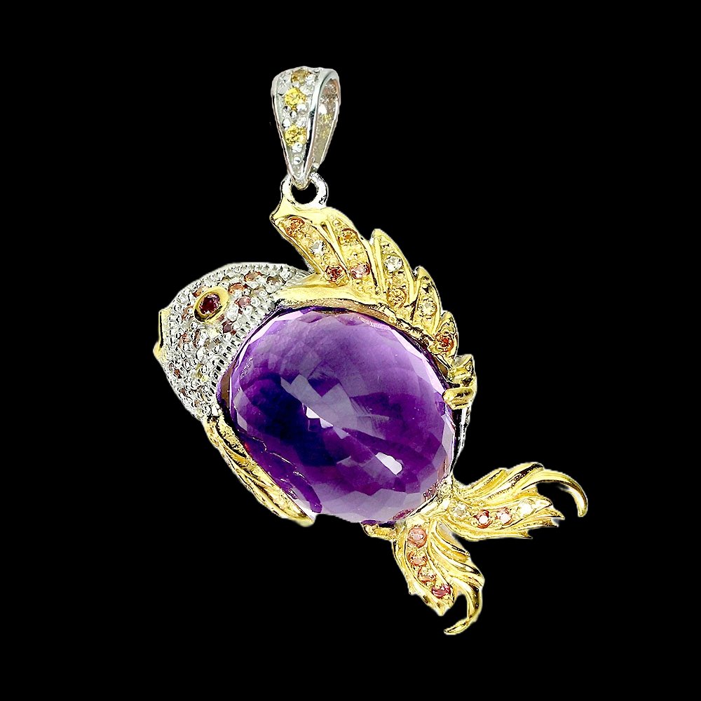 Amethyst Rhodolit Saphir Fisch Anhänger Silber - INARA