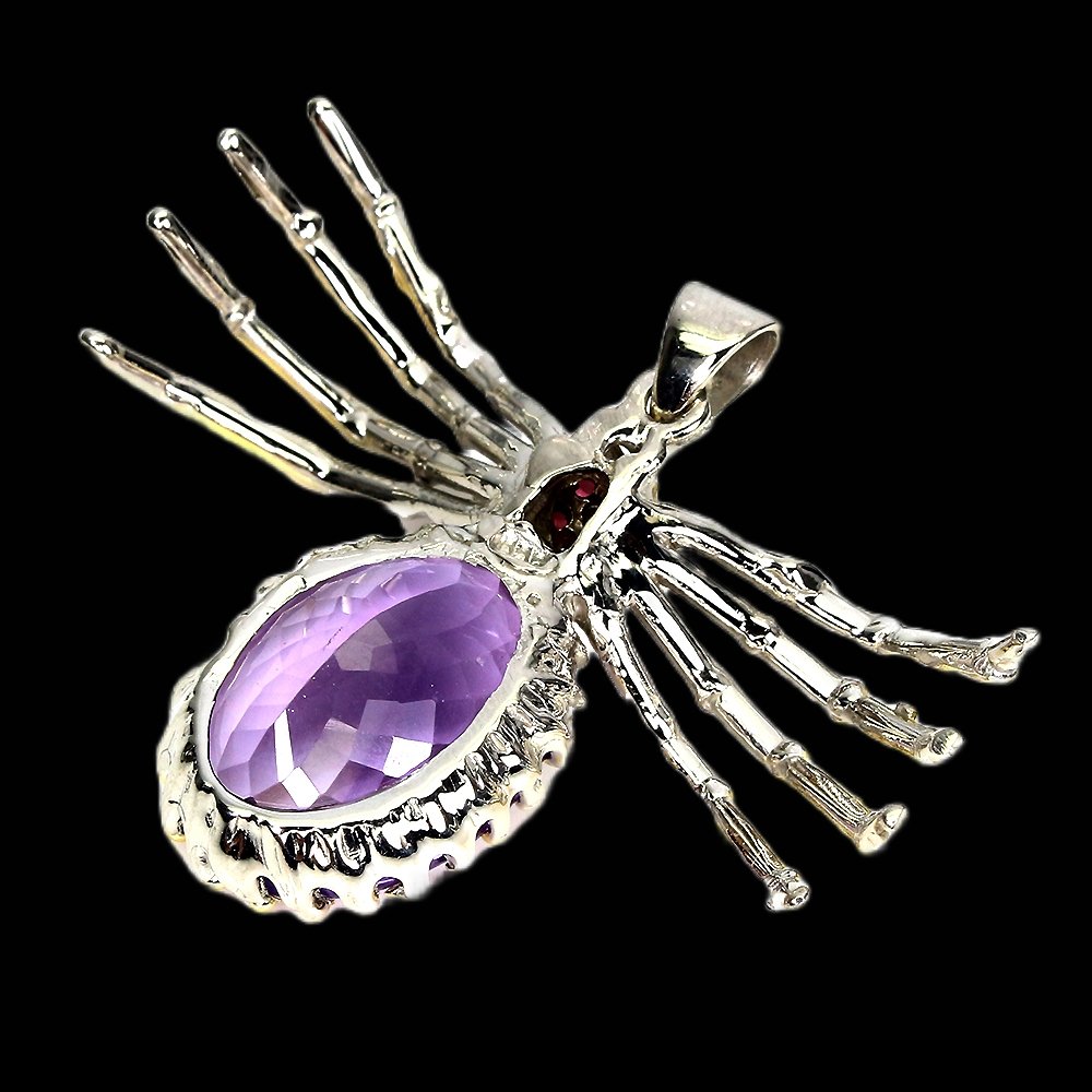 Amethyst Rhodolit Spinne Anhänger Silber - INARA