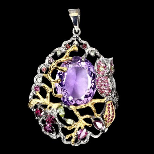 Amethyst Saphir Rhodolit Chromdiopsid Anhänger Silber - INARA