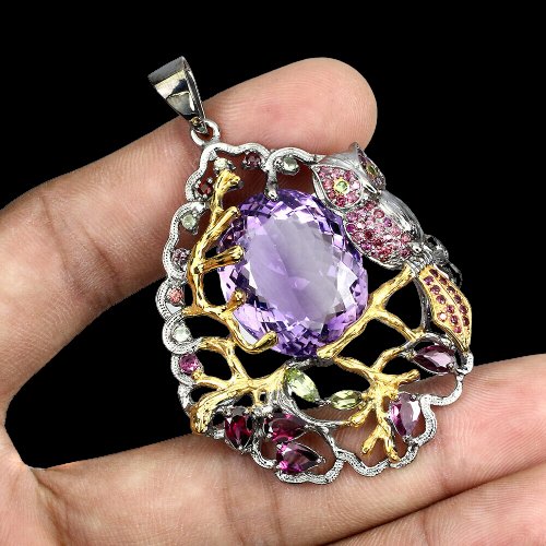 Amethyst Saphir Rhodolit Chromdiopsid Anhänger Silber - INARA