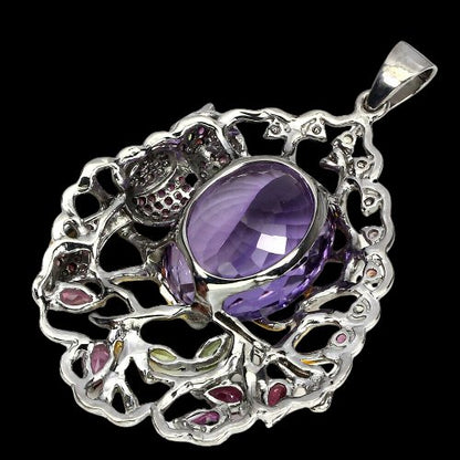 Amethyst Saphir Rhodolit Chromdiopsid Anhänger Silber - INARA