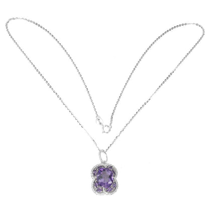 Amethyst Weißtopas Anhänger mit Halskette Silber - INARA