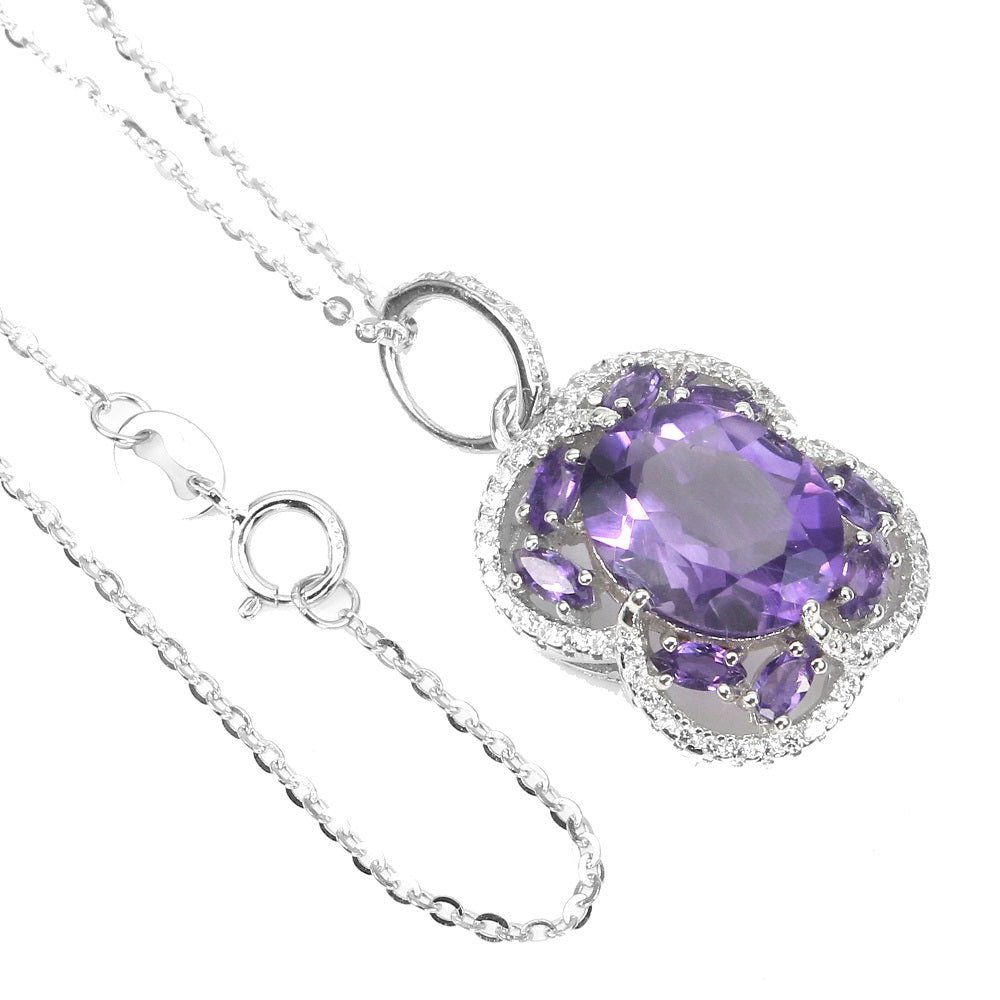 Amethyst Weißtopas Anhänger mit Halskette Silber - INARA