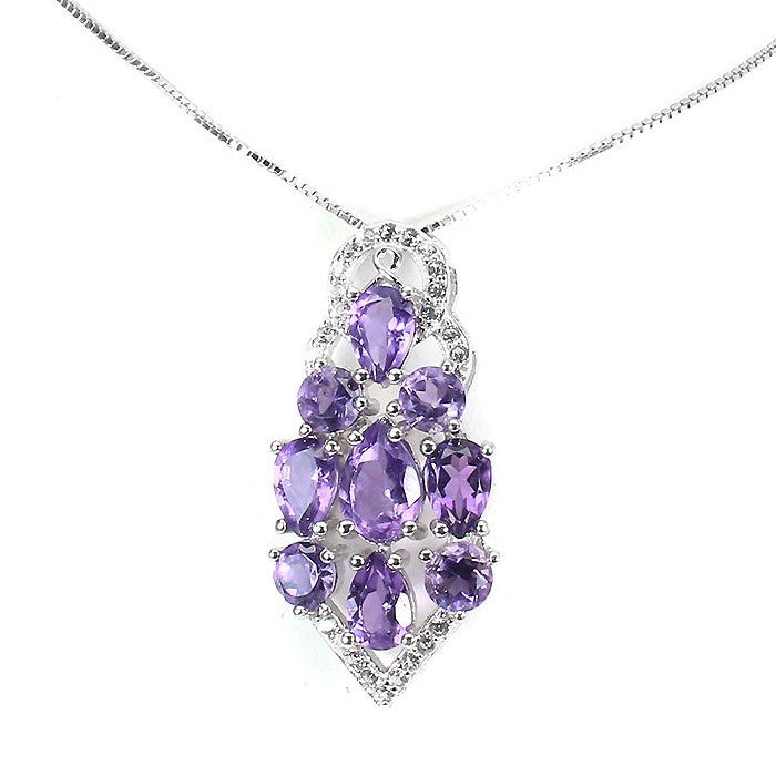 Amethyst Weißtopas Anhänger mit Halskette Silber - INARA