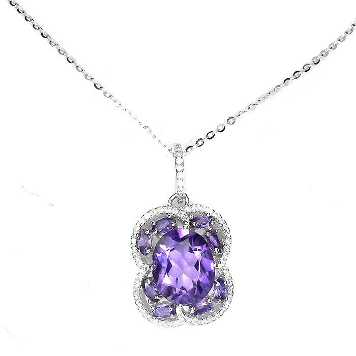 Amethyst Weißtopas Anhänger mit Halskette Silber - INARA