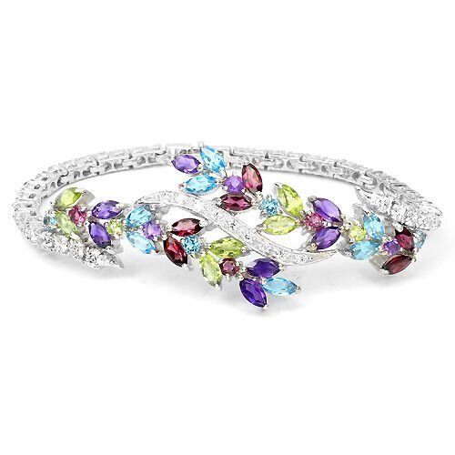 Armband Amethyst Blautopas Peridot Rhodolit 925 Silber 585 Weißgold vergoldet Silber - INARA