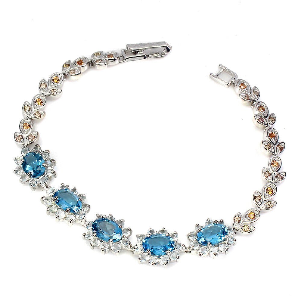 Armband Blautopas Aquamarin Saphir 925 Silber 585 Weißgold vergoldet Silber - INARA