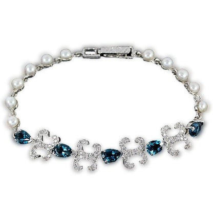 Armband Blautopas Perle 925 Silber 585 Weißgold vergoldet Silber - INARA