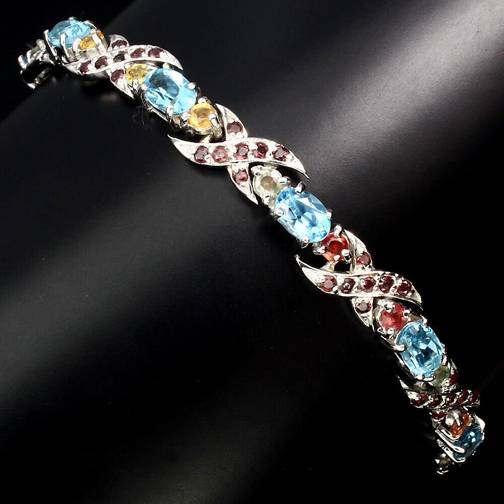 Armband Blautopas Saphir Rhodolit 925 Silber 585 Weißgold vergoldet Silber - INARA