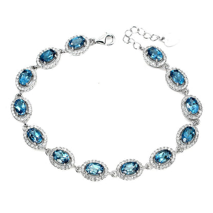 Armband Blautopas Swiss Blue 6x4 mm 925 Silber 585 Weißgold vergoldet Silber - INARA