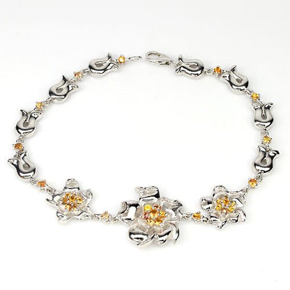 Armband Blüten Saphir gelb orange 925 Silber 585 Weißgold vergoldet Silber - INARA