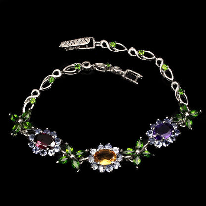 Armband Chromdiopsid Tansanit Citrin Amethyst Rhodolit 925 Silber 585 weißverg. Silber - INARA