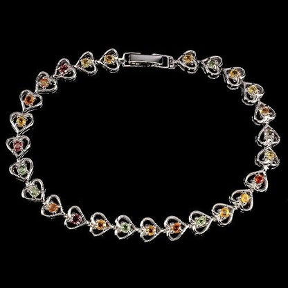 Armband Herz Saphir gelb orange rot grün 925 Silber 585 Weißgold vergoldet Silber - INARA