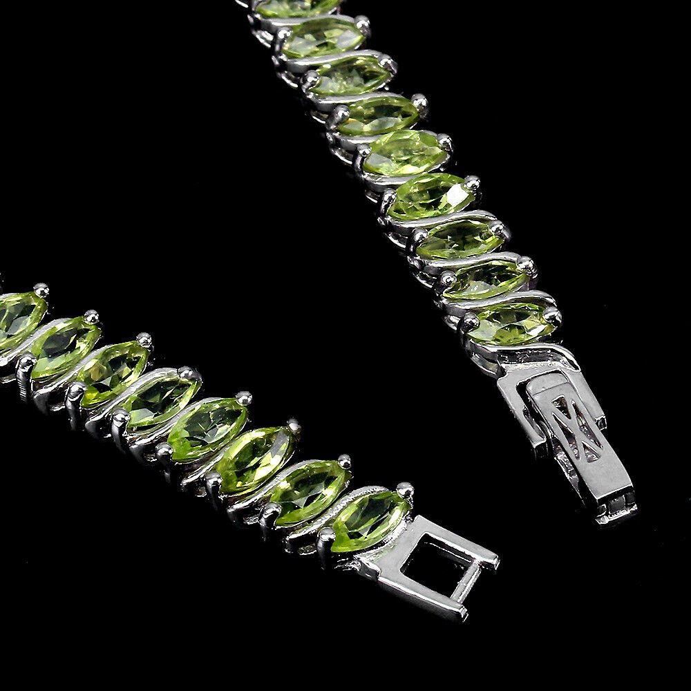 Armband Peridot Navetteschliff 925 Silber 585 Weißgold vergoldet Silber - INARA