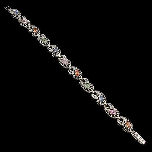 Armband Pfau Feder Saphir bunt 925 Silber 585 Weißgold vergoldet Silber - INARA