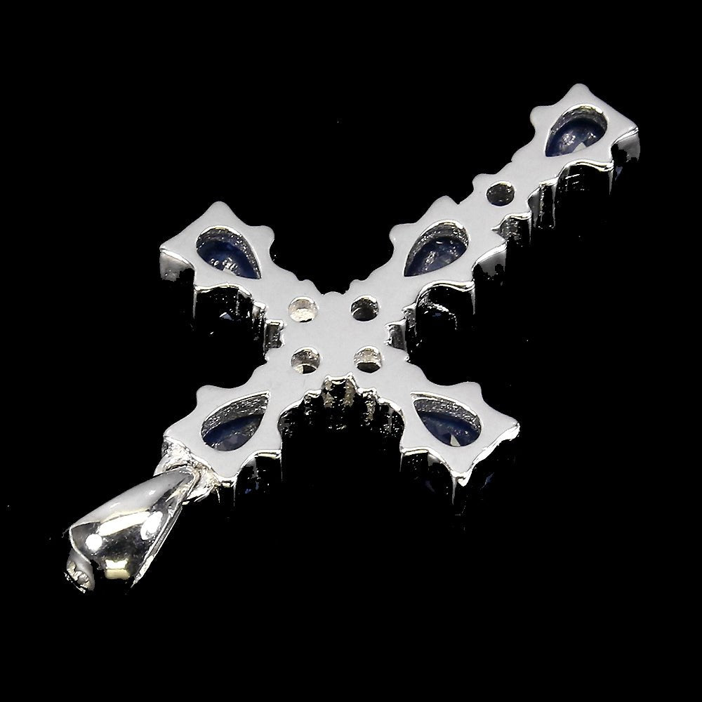 Blauer Saphir Kreuz Anhänger Sterling Silber – INARA