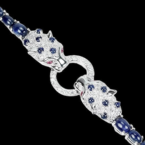 Blauer Saphir Rubin Raubkatze Armband Silber - INARA