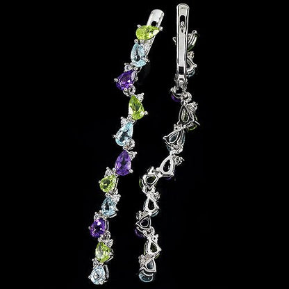 Blautopas Peridot Amethyst Ohrringe Silber - INARA