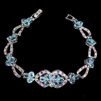 Blautopas Swiss Blue Amethyst Rhodolit Tansanit Armband Silber - INARA