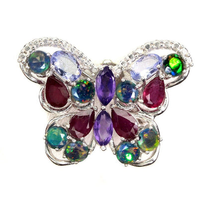 Brosche Schmetterling Amethyst Opal Rubin Tansanit 925 Silber 585 weißvergoldet Silber - INARA