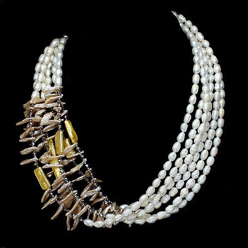 Collier Halskette 6-reihig Perle Süßwasserzucht 925 Sterling Silber Silber - INARA