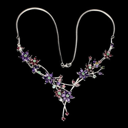 Collier Halskette Amethyst Smaragd Rhodolit 925 Silber 585 Weißgold vergoldet Silber - INARA