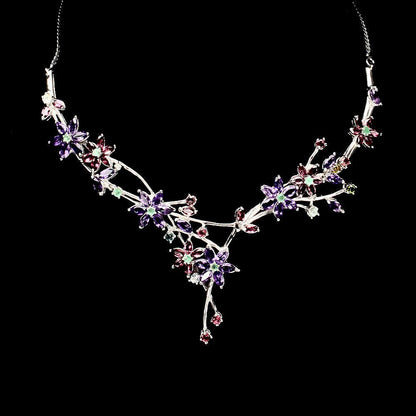 Collier Halskette Amethyst Smaragd Rhodolit 925 Silber 585 Weißgold vergoldet Silber - INARA