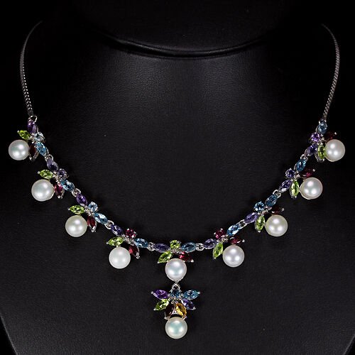 Collier Halskette Blautopas Amethyst Peridot Citrin 925 Silber 585 Weißgold Silber - INARA