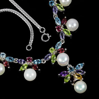 Collier Halskette Blautopas Amethyst Peridot Citrin 925 Silber 585 Weißgold Silber - INARA