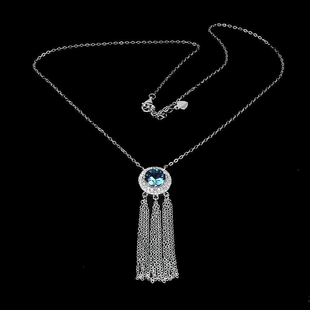 Collier Halskette Blautopas London Blue 925 Silber 585 Weißgold vergoldet Silber - INARA