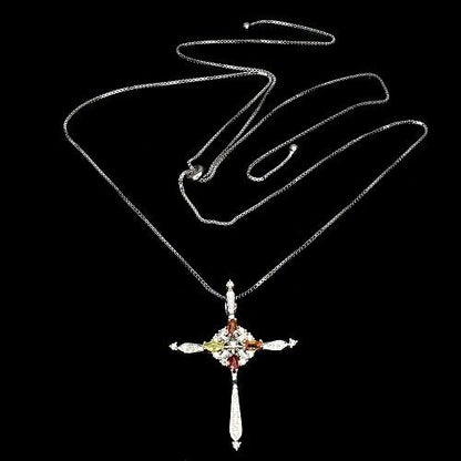 Collier Halskette Kreuz Saphir 925 Silber 585 Weißgold vergoldet Silber - INARA