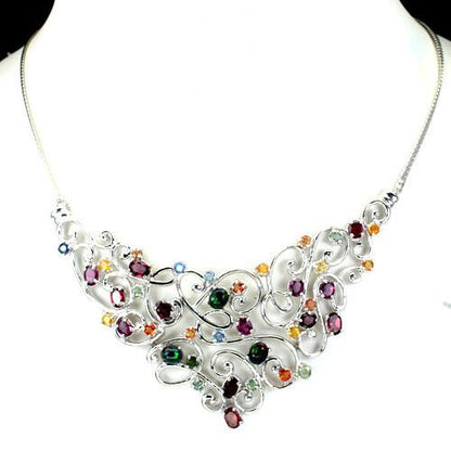 Collier Halskette Opal schwarz Rhodolit Saphir 925 Silber 585 Weißgold vergoldet Silber - INARA