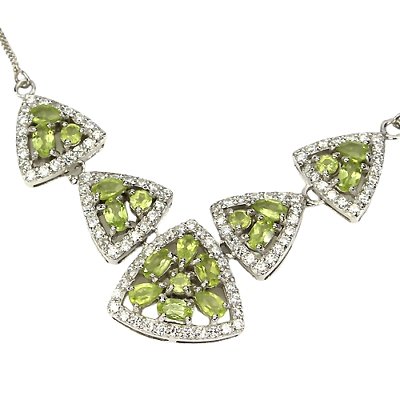 Collier Halskette Peridot 925 Silber 585 Weißgold vergoldet Silber - INARA