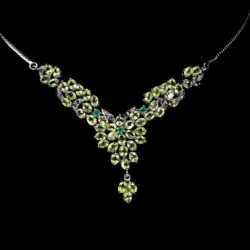 Collier Halskette Peridot Smaragd Rhodolit 925 Silber 585 Weißgold vergoldet Silber - INARA