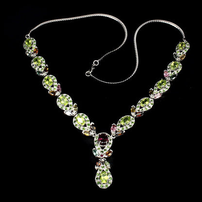 Collier Halskette Peridot Turmalin Chromdiopsid 925 Silber 585 Weißgold verg. Silber - INARA