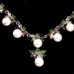 Perle Turmalin Collier aus weißvergoldetem Silber - INARA