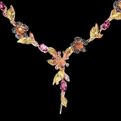 Collier Halskette pink Topas Saphir Rubin 925 Silber 585 tricolor vergoldet Silber - INARA