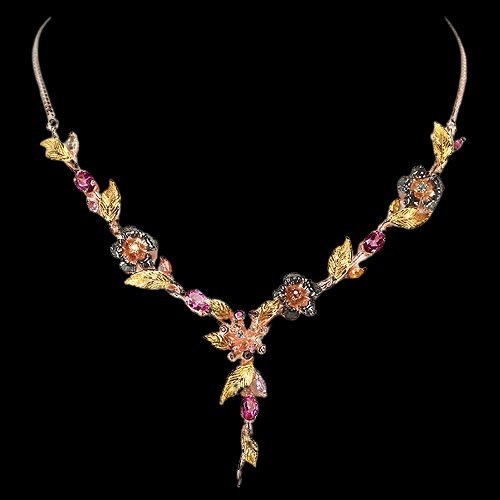 Collier Halskette pink Topas Saphir Rubin 925 Silber 585 tricolor vergoldet Silber - INARA