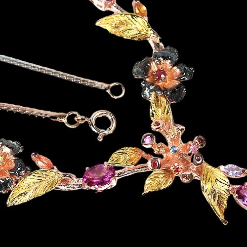 Collier Halskette pink Topas Saphir Rubin 925 Silber 585 tricolor vergoldet Silber - INARA