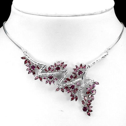 Collier Halskette Rhodolit 925 Silber 585 Weißgold vergoldet Silber - INARA