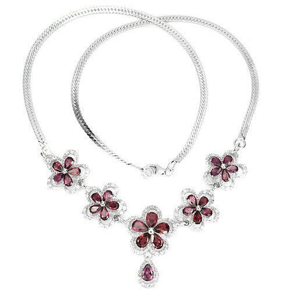 Collier Halskette Rhodolit Weißtopas 925 Silber 585 Weißgold vergoldet Silber - INARA