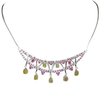 Collier Halskette Rubin Opal 925 Silber 585 Weißgold vergoldet Silber - INARA