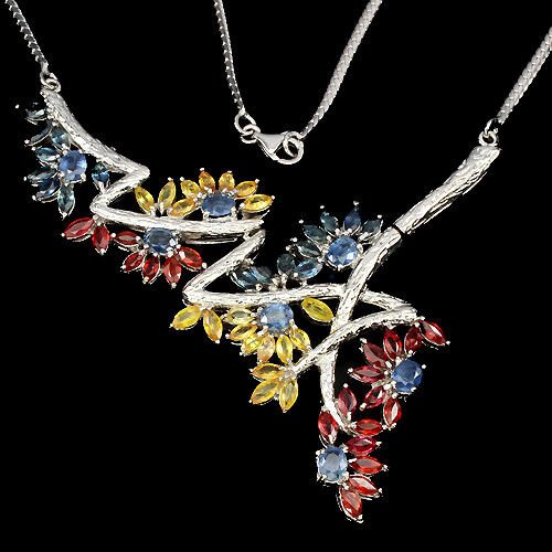 Collier Halskette Saphir gelb rot blau 925 Silber 585 Weißgold vergoldet Silber - INARA