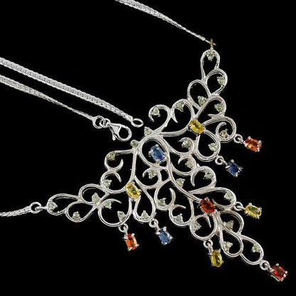 Collier Halskette Saphir gelb rot grün blau 925 Silber 585 Weißgold vergoldet Silber - INARA