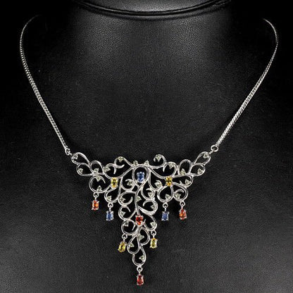 Collier Halskette Saphir gelb rot grün blau 925 Silber 585 Weißgold vergoldet Silber - INARA