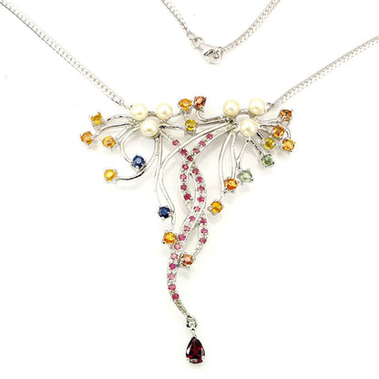 Collier Halskette Saphir Rubin Rhodolit Perle 925 Silber 585 Weißgold vergoldet Silber - INARA