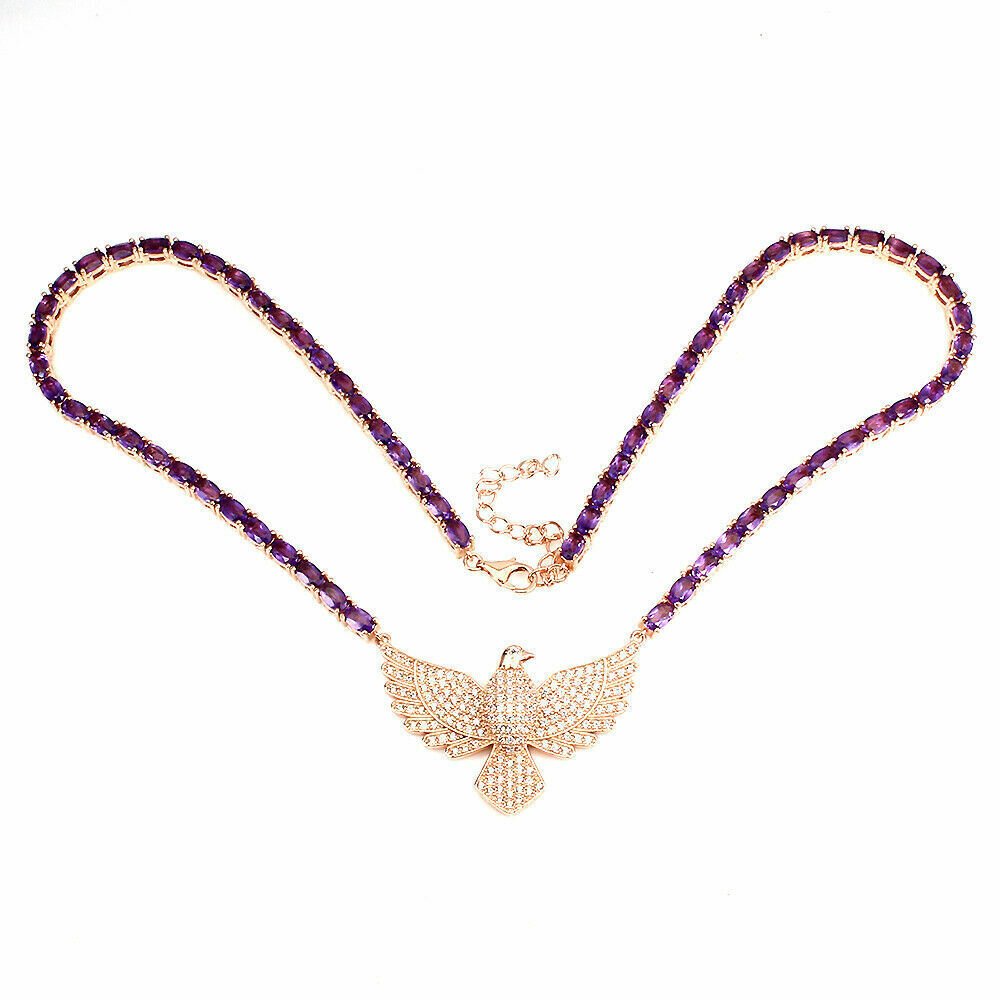 Collier Halskette Vogel Amethyst 925 Silber 585 Roségold vergoldet Silber - INARA